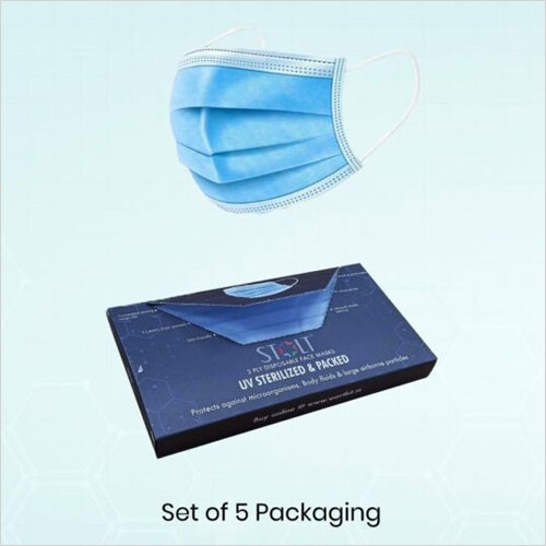 3 Ply Disposable Face Mask Blue Set of 5