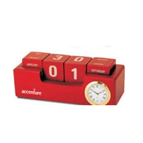 PERPETUAL WOODEN CALENDAR WITH CLOCK