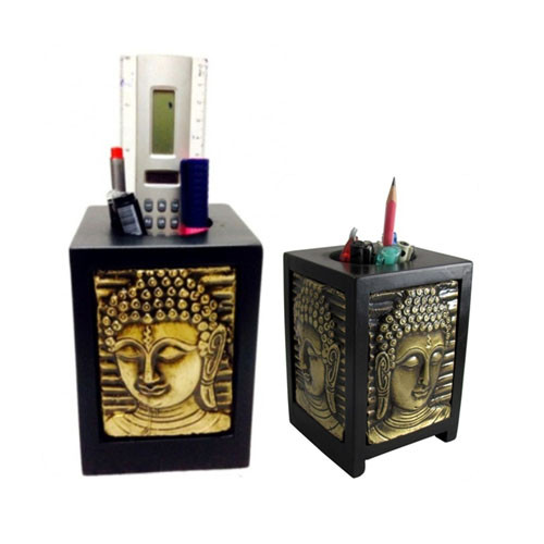 ANTIQUE FINISH BUDDHA PEN HOLDER