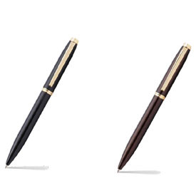 Pennline Atlas Brass Ballpoint Pen Glossy Black WithGold Trims And Coffee Brown With Gold Trims